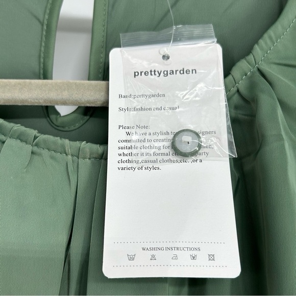 PRETTYGARDEN Green Satin Wrap Tie Waist Mini Dress XL NWT Long Sleeve - Picture 4 of 10